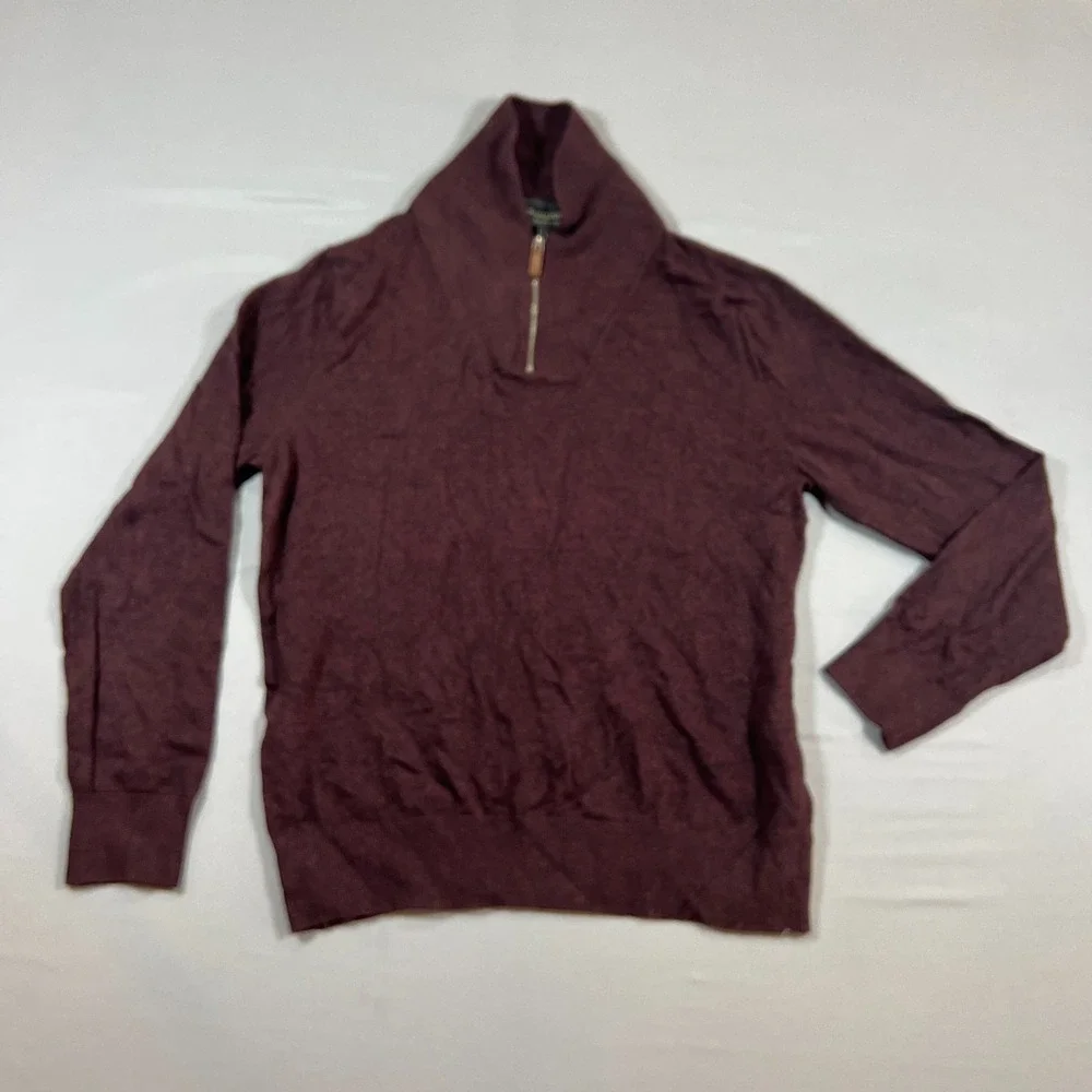 Banana Republic Premium Luxe Yarn Sweater Mens L Burgundy Knit 1/4 Zip Mock Neck